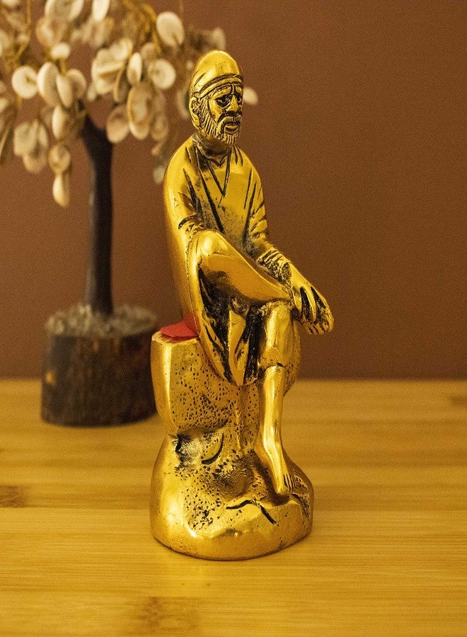 Spillbox تمثال ساي بابا من النحاس الأصفر، مطلي بالذهب المؤكسد، قطعة فنية رائعة للمنزل والمكتب، هدية دينية للعبادة، ديكور غرفة المعيشة، ديكور منزلي - Image 2